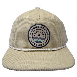 Billabong Corduroy Snapback Hat Cream Rope Trim Surf Logo Retro NWT